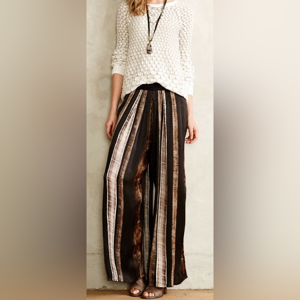 Blank London Pleated Birchstripe Wide Leg Pull On Pants Sz Small ANTHROPOLOGIE